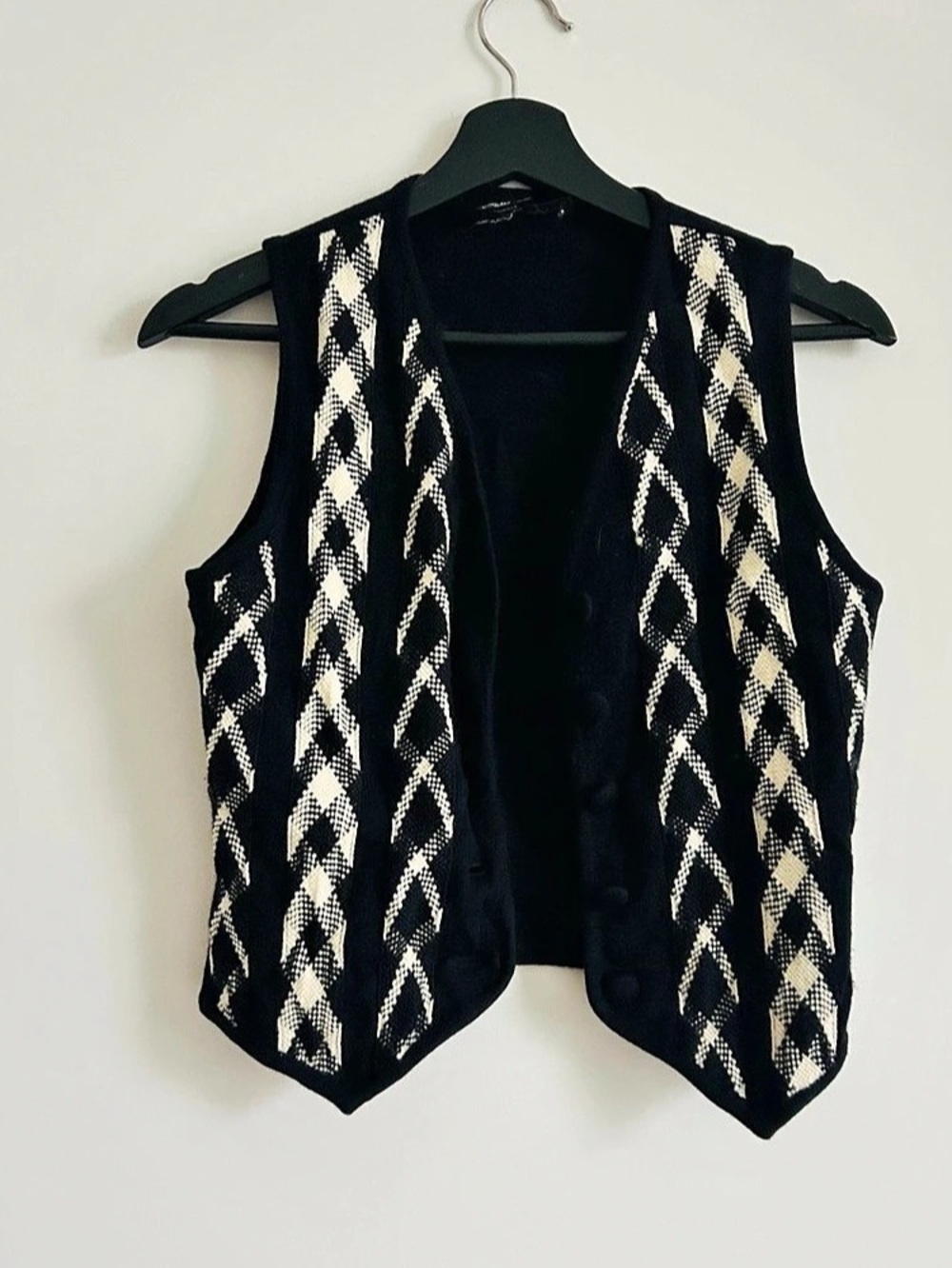 Vintage Beige and Black Wool Vest